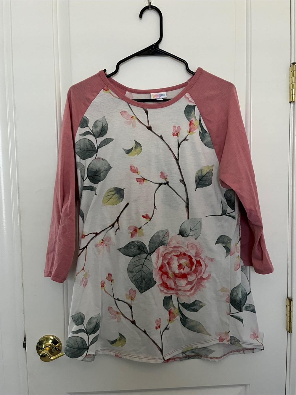 LuLaRoe Pink Floral Raglan Long Sleeve Randy Top size XL